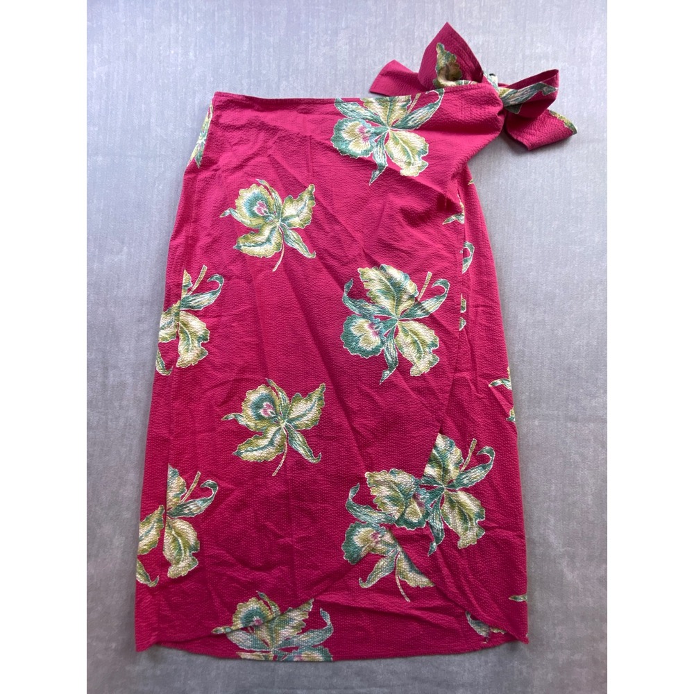 Faherty Pacifica Seersucker Wrap Skirt Orchid Blossom Pink Floral WBU2352 Small